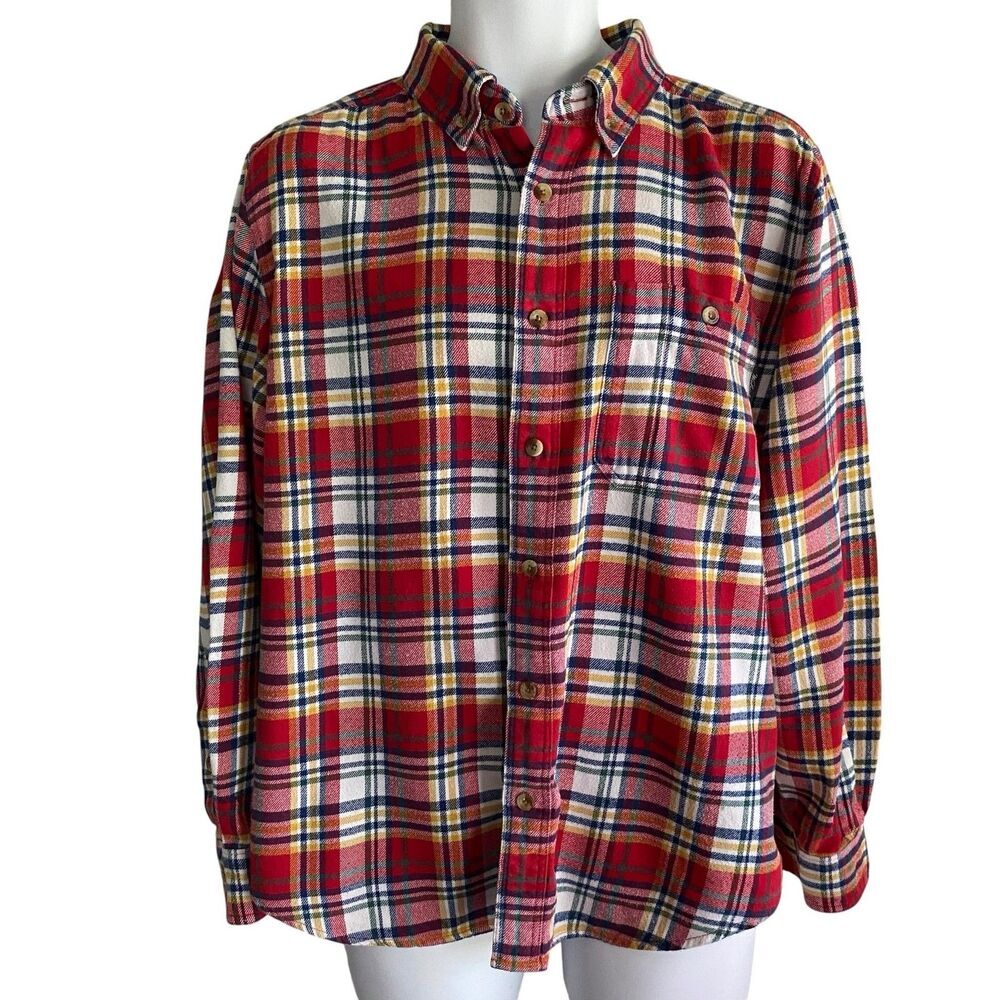 Woolrich Shirt Mens Medium Red Plaid Trout Run Flannel Button Down Cotton